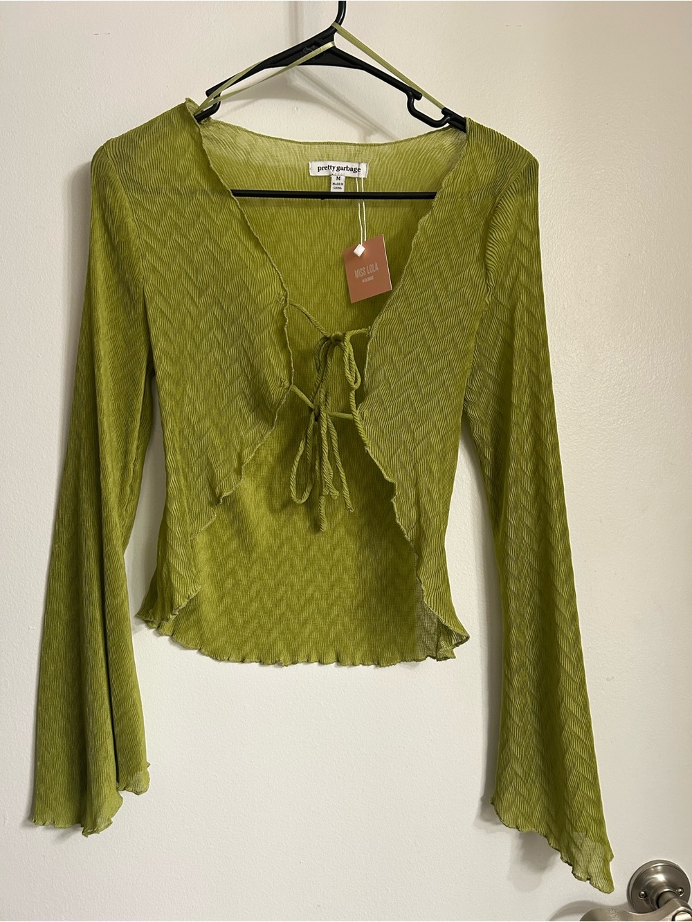 Miss Lola Olive Tie-Front Ruffle Crop Top